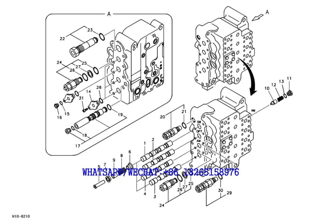 198 SDLG LG6225E HYDRAULIC EXCAVATOR Main control valve,swing and option and dipper armand travel Lh H10-6210