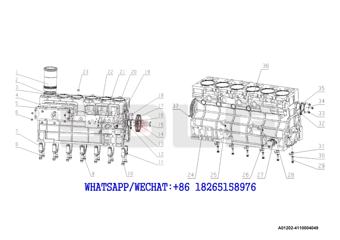 2 YUCHAI YC6J125-T302 (J8N0L4) DIESEL ENGINE Cylinder block assembly