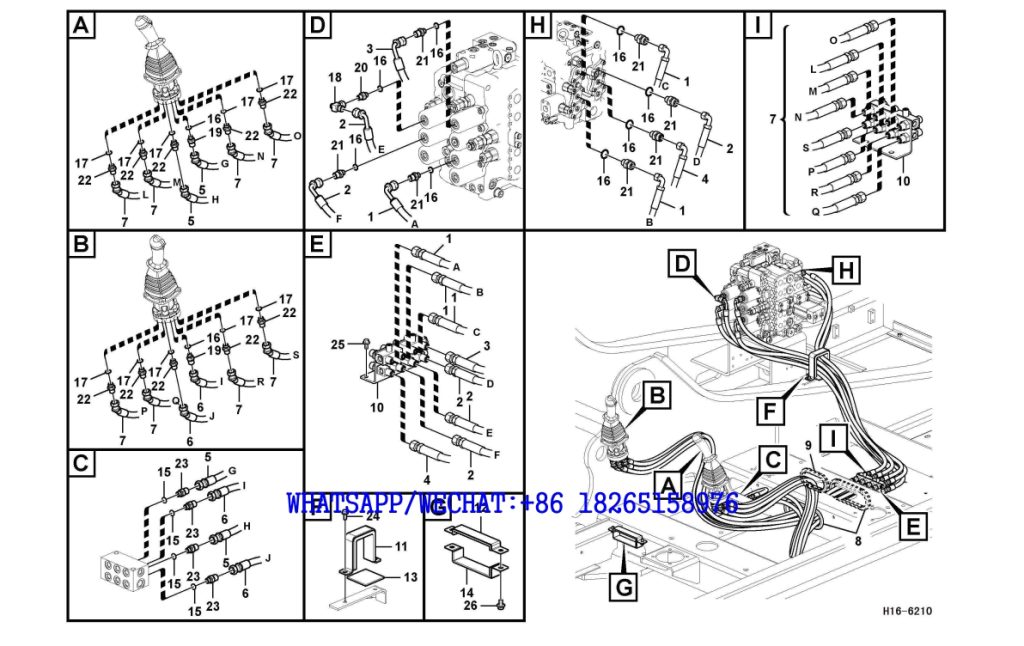 204 SDLG LG6225E HYDRAULIC EXCAVATOR Servo system,control valve to remote control valve H16-6210