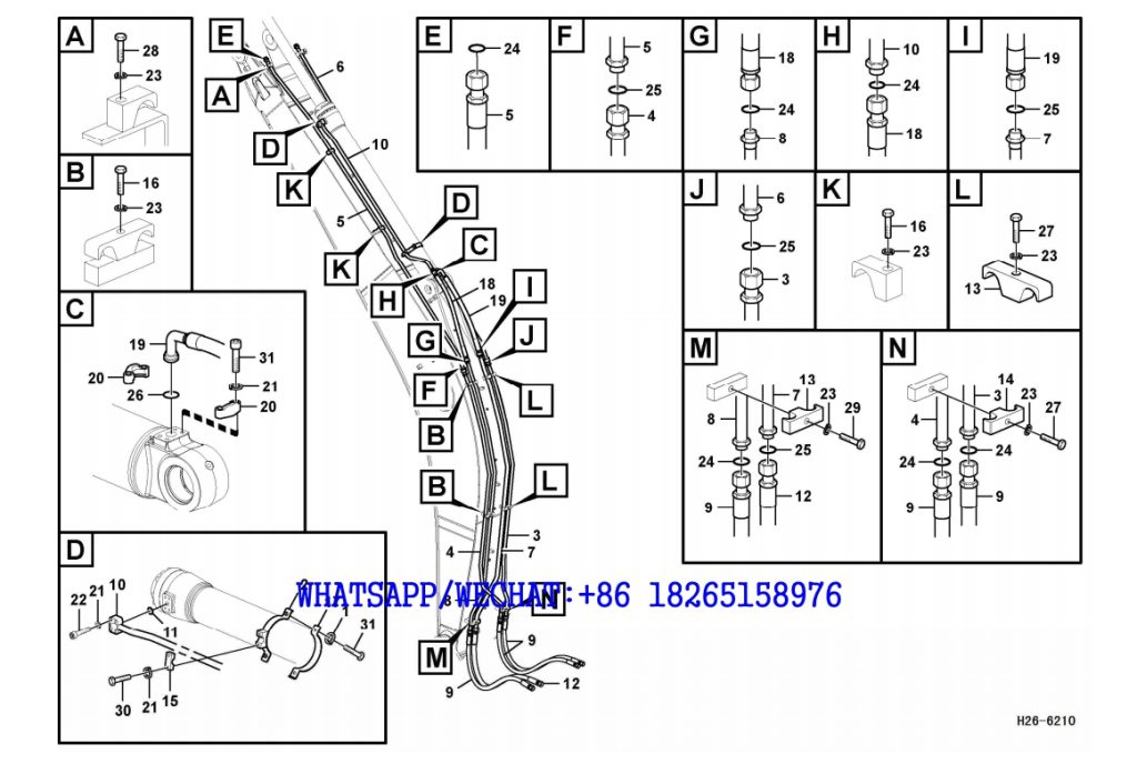 214 SDLG LG6225E HYDRAULIC EXCAVATOR Working hydraulic dipper arm cylinder on boom H26-6210