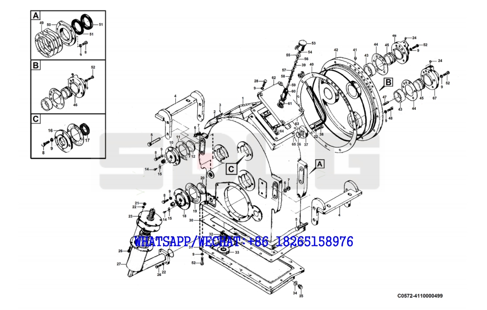 22 SDLG LG933 WHEEL LOADER WITH YUCHAI ENGINE (330101) Transmission housing C0572-4110000499