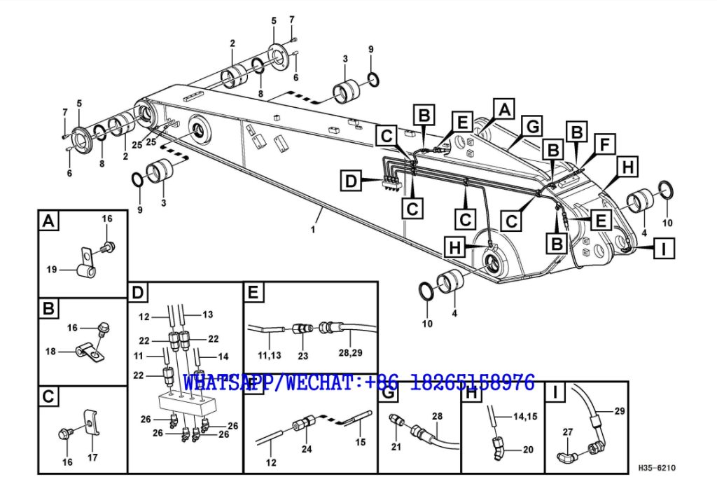 223 SDLG LG6225E HYDRAULIC EXCAVATOR Dipper armand grease piping with piping seat H35-6210