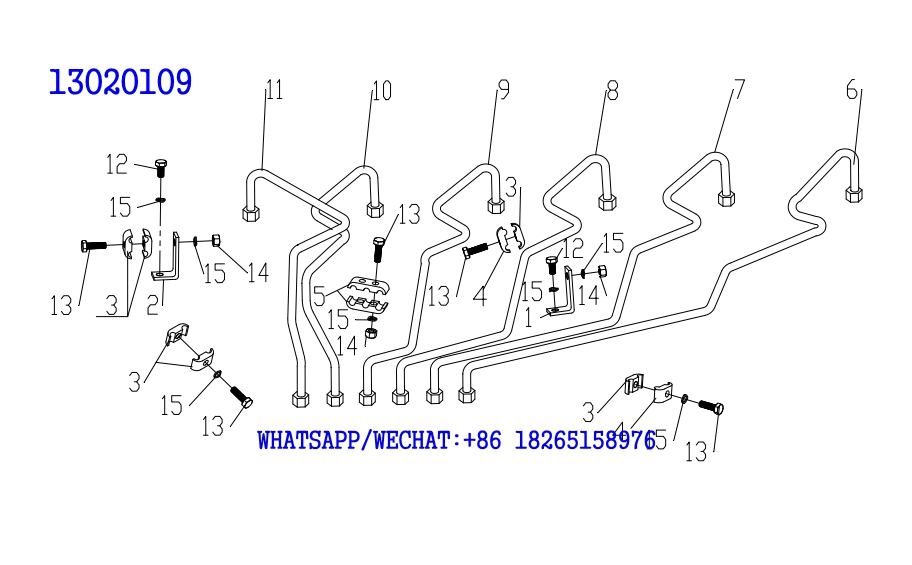 25 WEICHAI TD226B DIESEL ENGINE HIGH PRESSURE PIPE ASSEMBLY 13020109