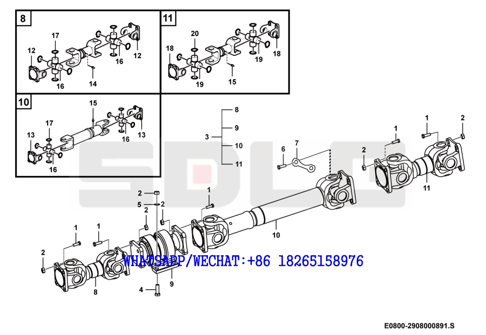 33 SDLG LG936 WHEEL LOADER Propeller shaft assembly E0800-2908000891