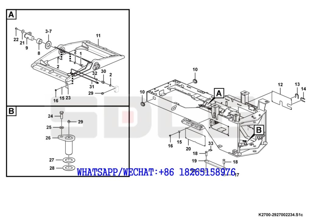 74 SDLG LG933 WHEEL LOADER WITH YUCHAI ENGINE Rear frame system K2700-2927002234