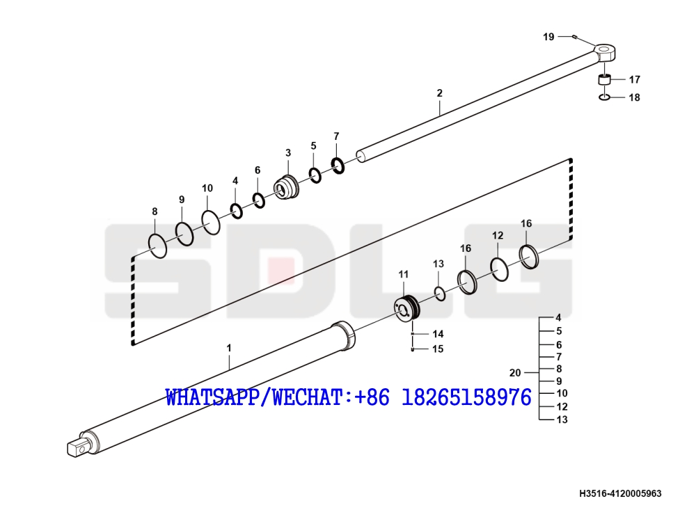 92 SDLG G9190 MOTOR GRADER (3713CH) Blade lead out cylinder assembly H3516-4120005963