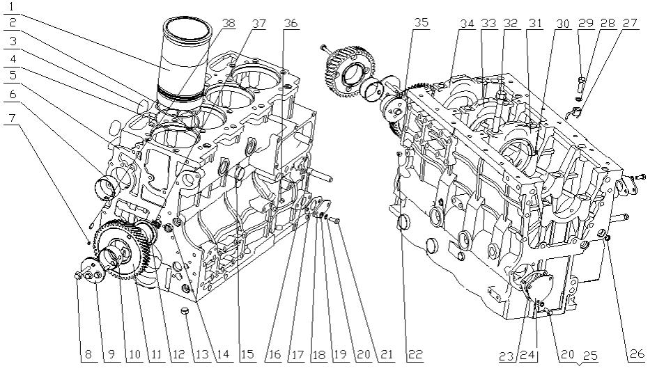 1. A8601-1002000/05 气缸体总成 Cylinder Block Assembly